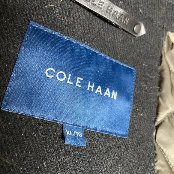 Cole Haan Black Quilted Lining Hooded Wool Stadium Cloth Pea Coat Size XL - Picture 2 of 11